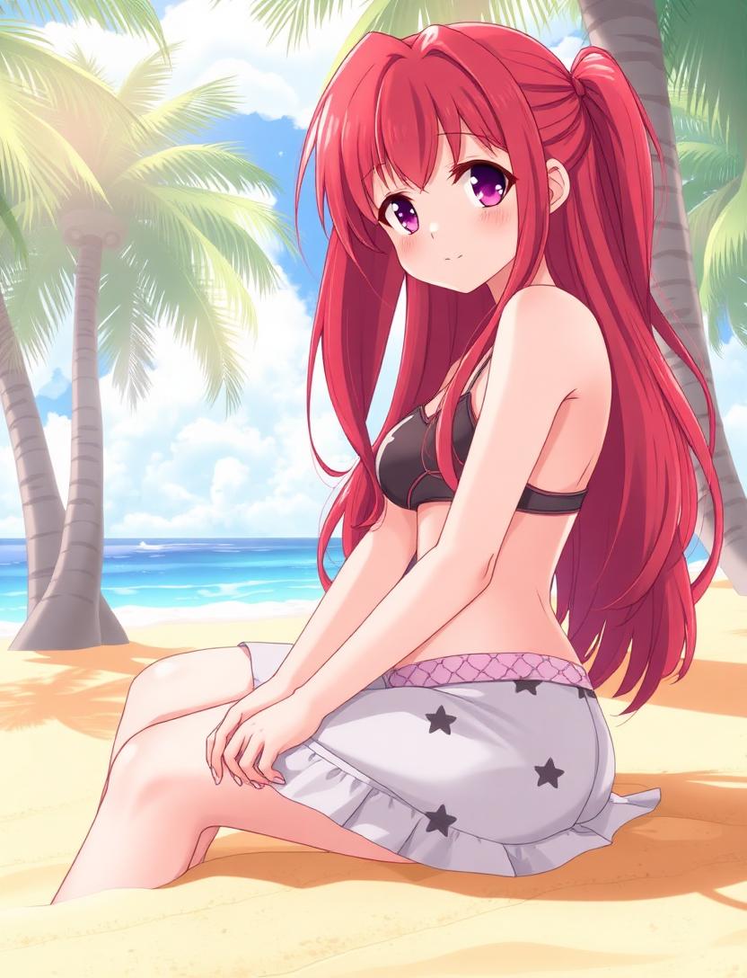 Zara - Aniflow AI girlfriend on the sand under palms